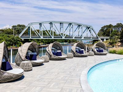 Pool with canal views